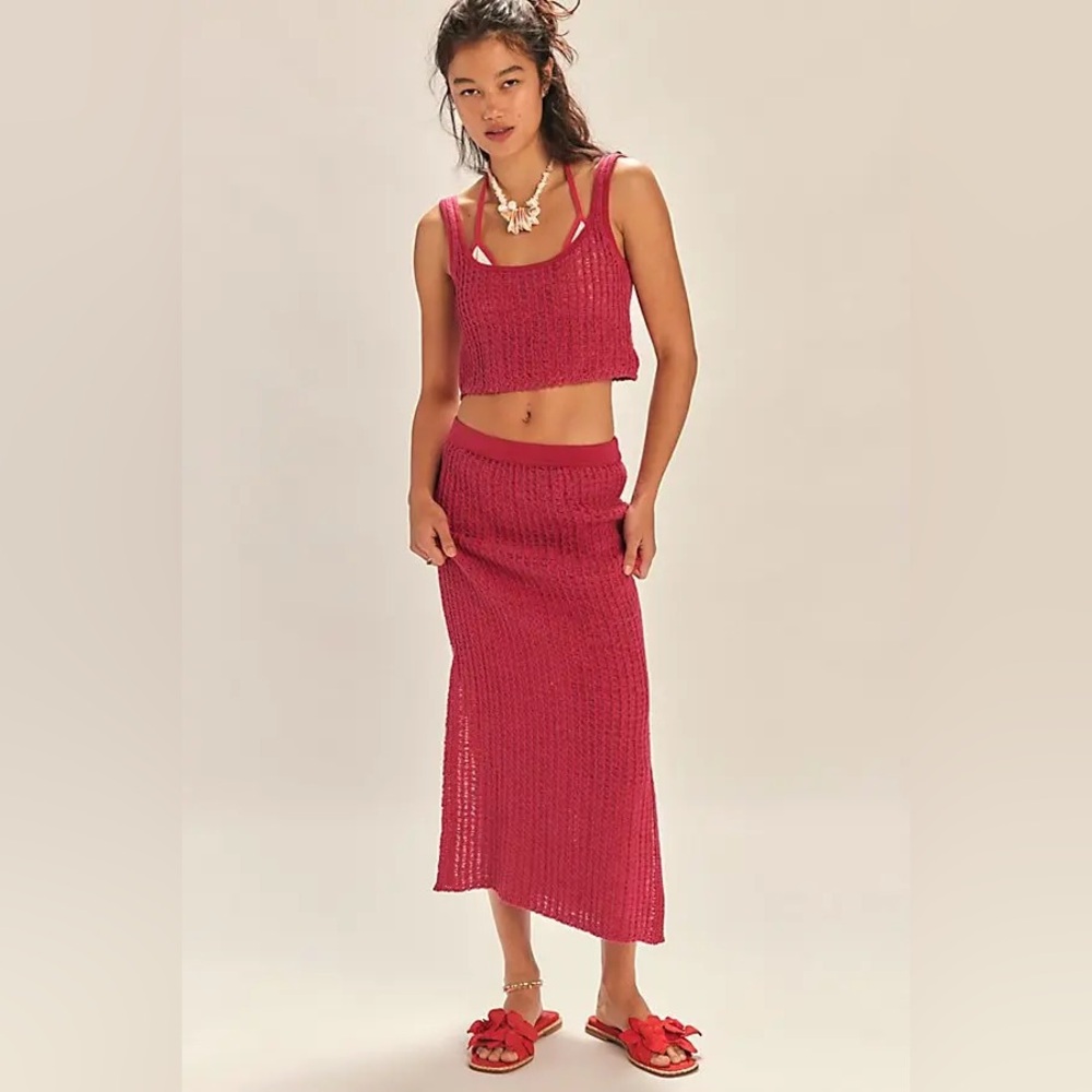 NWOT Free People Beach Havana Knit Sweater Coord Set Dark Pink Sz M